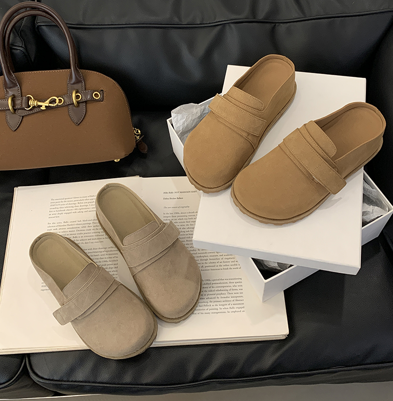 Zhuipin Genuine Leather Women's Slippers 2025 Summer New Style Magic Strap Ugly Cute Cork Sole Birkenstock