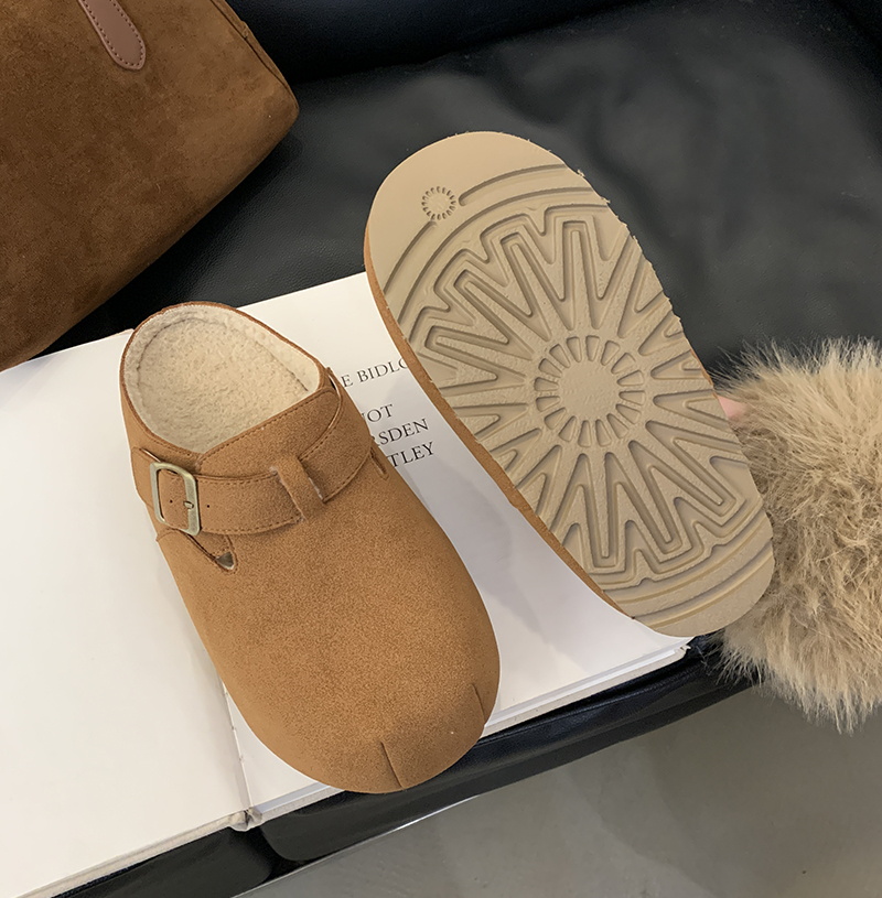 2024 Winter Wool Clog Slippers Thick Sole Platform Slip-On Loafers Buckle Decor Half Height Increase Casual Shoes - Image 4