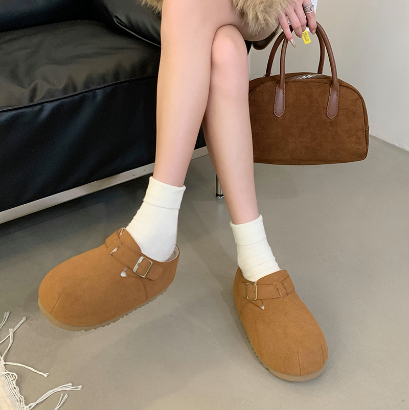 2024 Winter Wool Clog Slippers Thick Sole Platform Slip-On Loafers Buckle Decor Half Height Increase Casual Shoes - Image 3