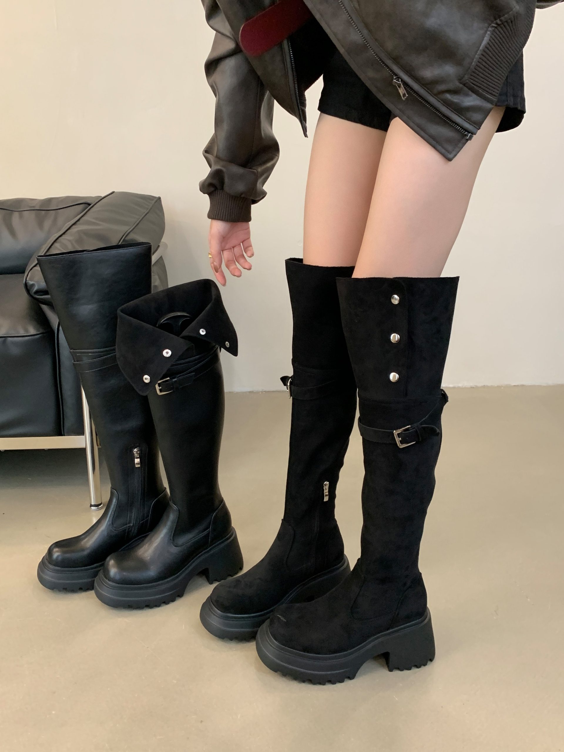 2025 Fashion Two-Way Foldable Thick Sole Over Knee Boots Autumn Winter New - Image 4