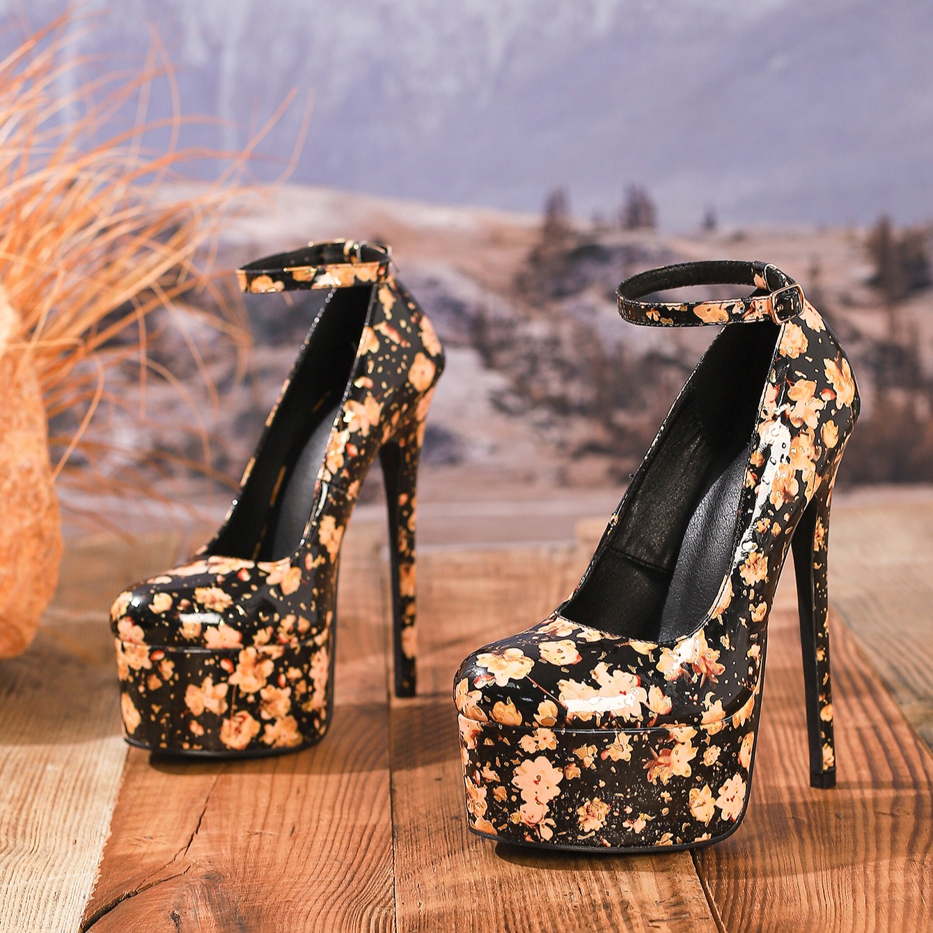 Women's Round Toe Color-Block Strap Buckle 16cm Sexy Thin High Heel Fashion Low Top Shoes 42 - Image 3