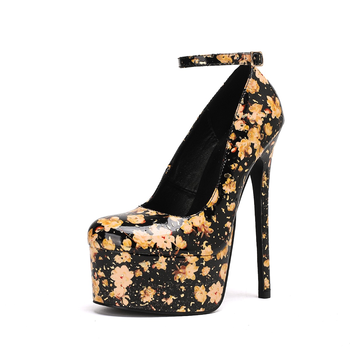 Women's Round Toe Color-Block Strap Buckle 16cm Sexy Thin High Heel Fashion Low Top Shoes 42 - Image 5