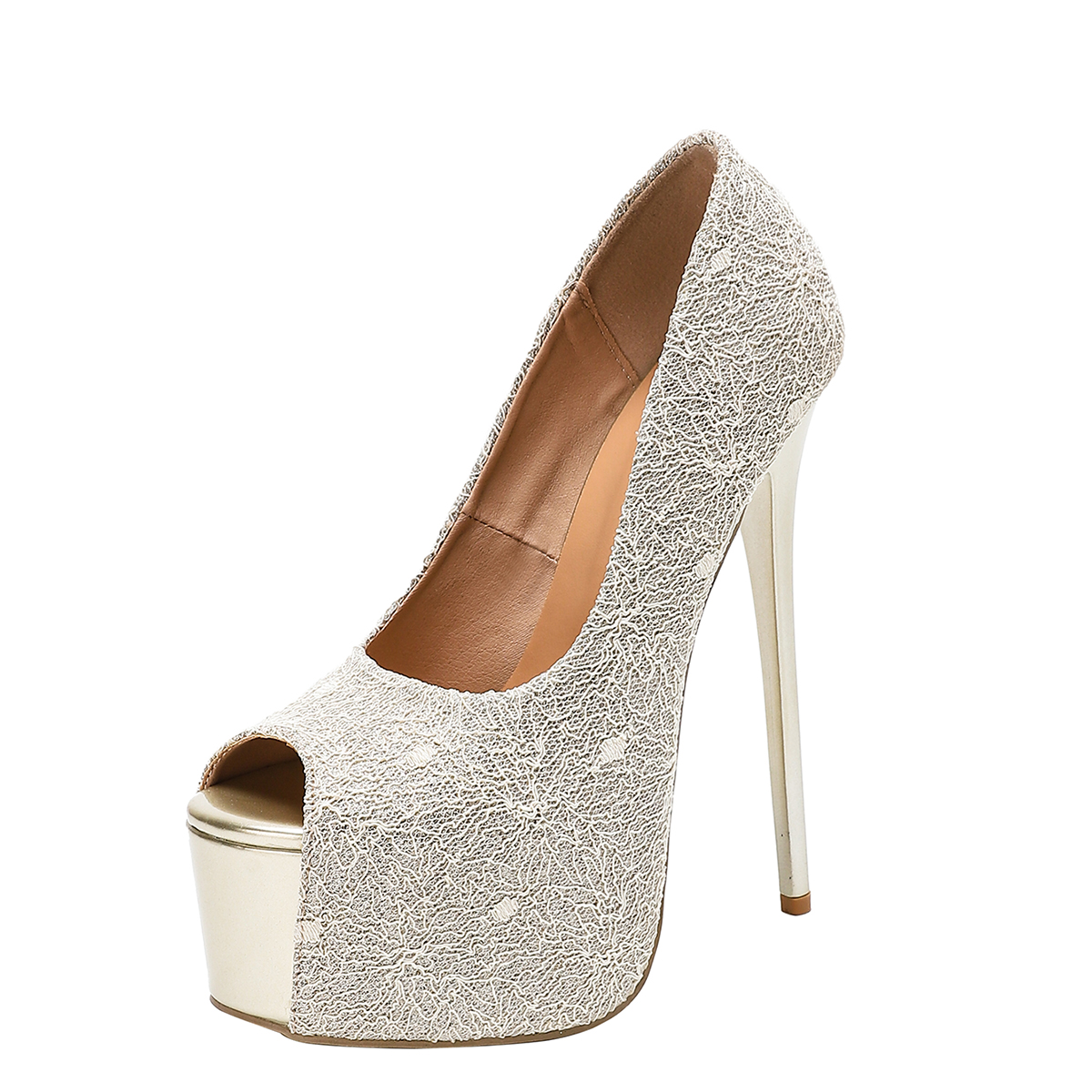 Women's Peep Toe 16cm Stiletto High Heel Shoes - Fashionable Low Cut Slip On - Image 5