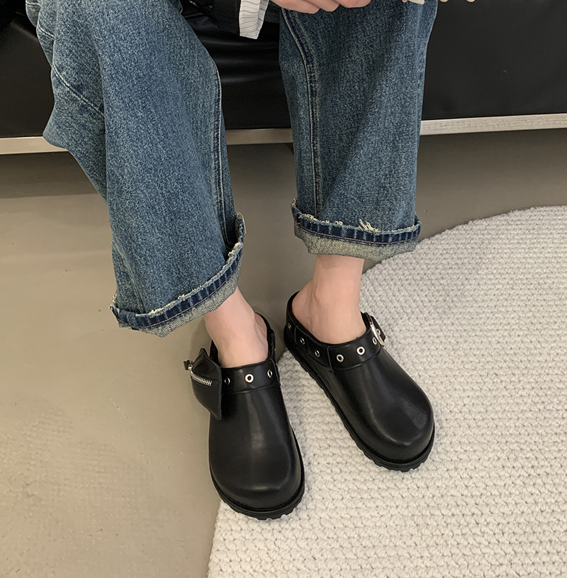 2025 New Women's Hidden Height Increase Buckle Slippers Flat Heel Casual Shoes